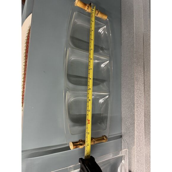 Vintage 1970s Lucite Acrylic Bamboo Handle Serving Tray Set – Mid Century Modern - Picture 11 of 15